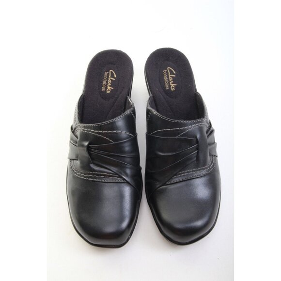 NWOB Clarks Bendables Slip On Slides Comfort Leather Black Mules Women's Sz 9 - Picture 2 of 13